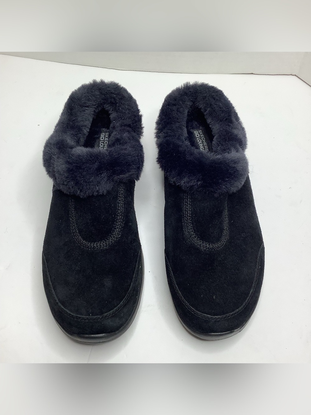 Skechers Women's Black Suede Slip-On Fur-Lined Comfort Slippers